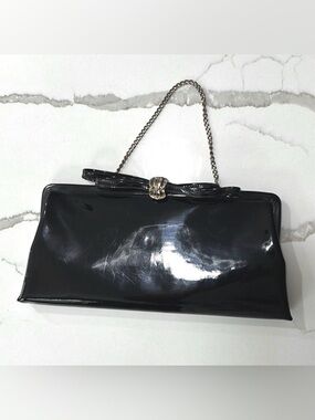 After Five | Vintage Black Patent Leather Clutch Silver Brass Hardware V…